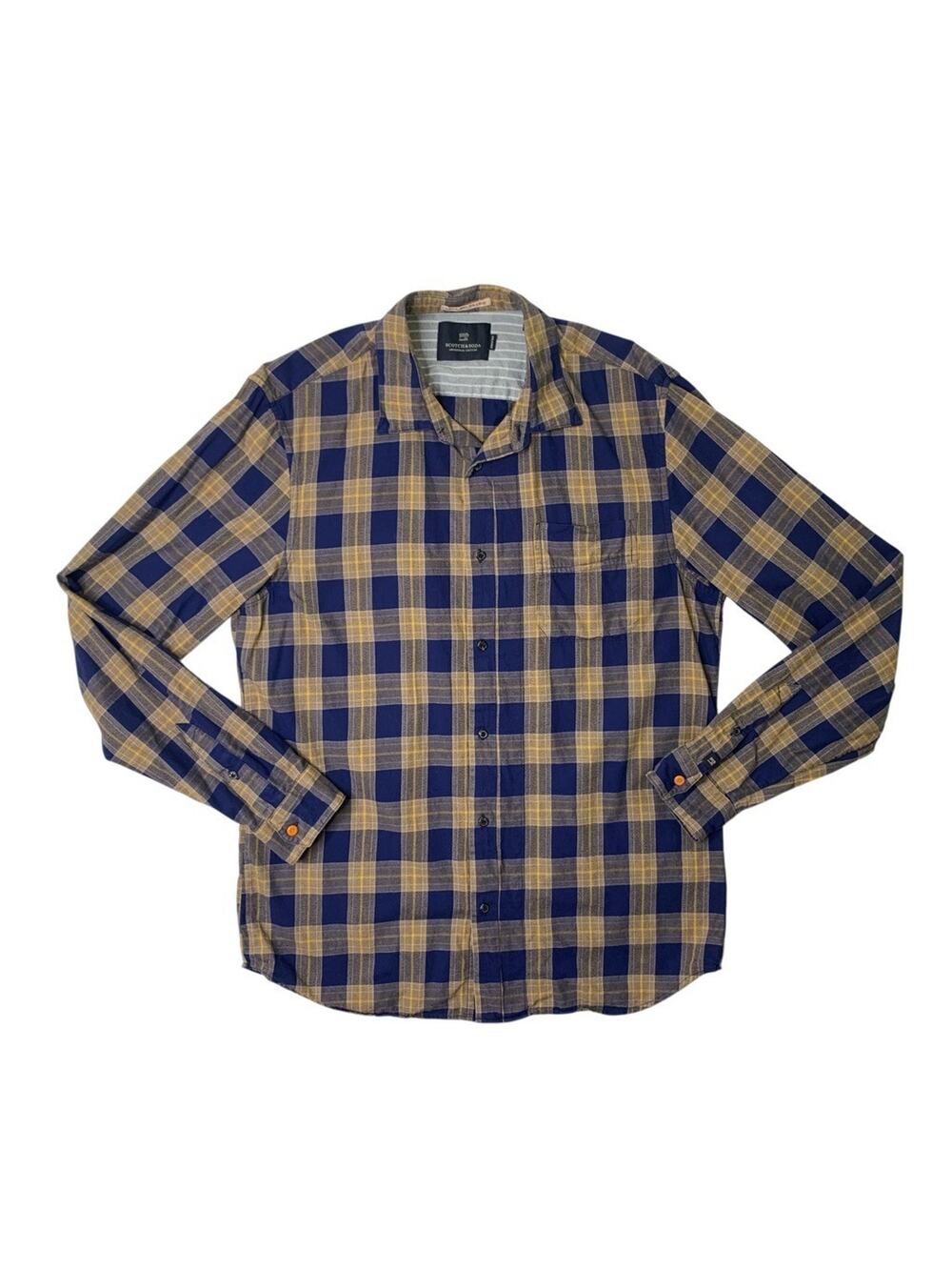 Scotch & Soda Shirt Mens L Large Brushed Cotton Relaxed Fit Plaid Button Up